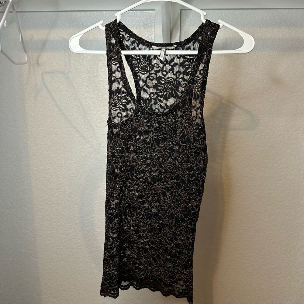 BKE Black Fitted Lace Tank Top